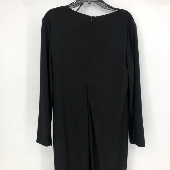 IEENA FOR MAC DUGGAL Jersey Gown 12 Black Long Sleeve Asymmetrical Ruched NWT - Picture 9 of 15